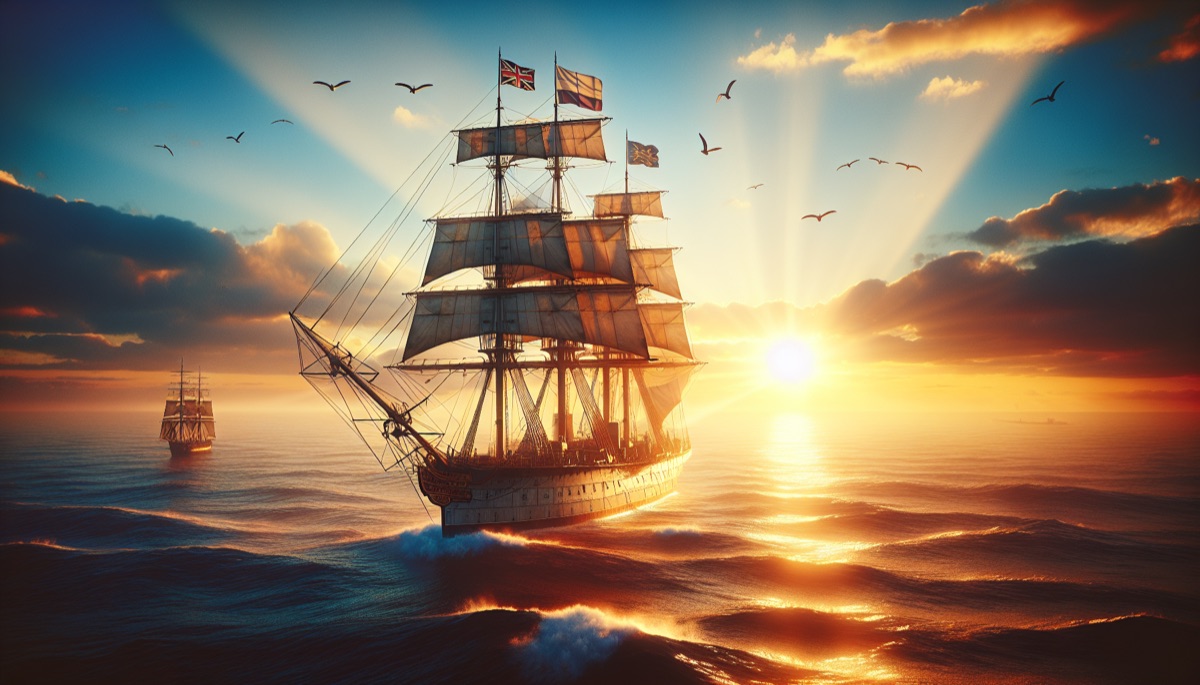 Navio ao pôr do sol